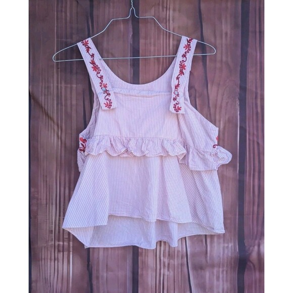 Zara Trafaluc Embroidered Pink Stripe Ruffle Top Size Small S 100% cotton - Picture 3 of 4
